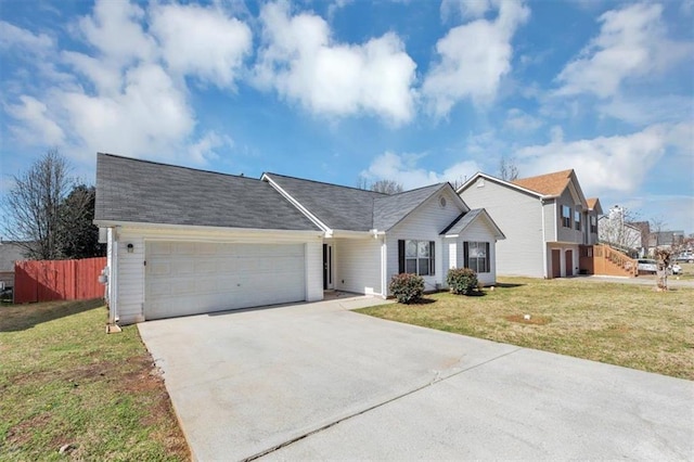 single story home with a garage and a front yard