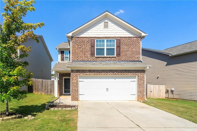 view of front facade featuring a garage and a front yard