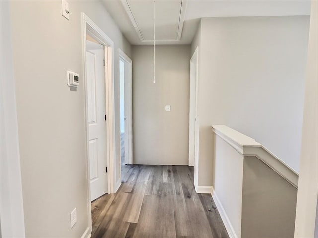 corridor with hardwood / wood-style flooring