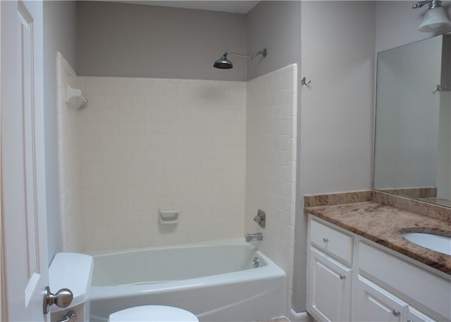 full bath featuring shower / tub combination, toilet, and vanity