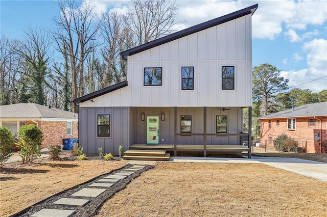 modern farmhouse style home with a porch