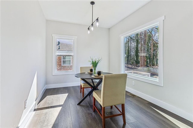 dining room featuring dark wood-type flooring and plenty of natural light