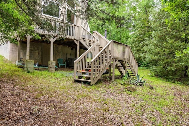 1182 Cedar Rd, Lincolnton, GA 30817 - back of property featuring stairs, cooling unit, and a wooden deck