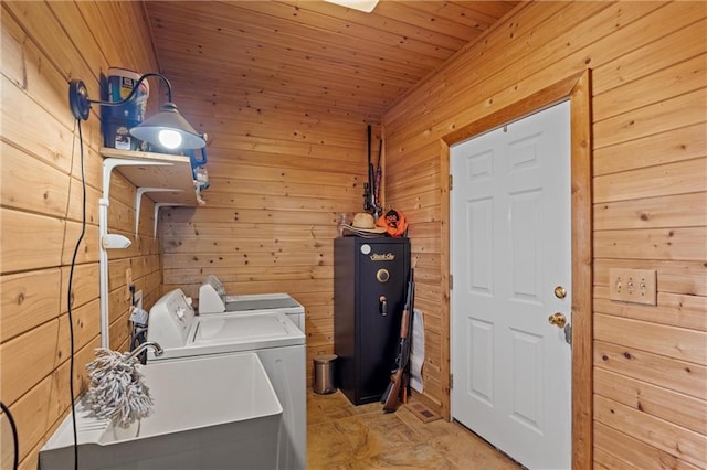 1182 Cedar Rd, Lincolnton, GA 30817 - washroom with wooden walls, washer and dryer, and wood ceiling