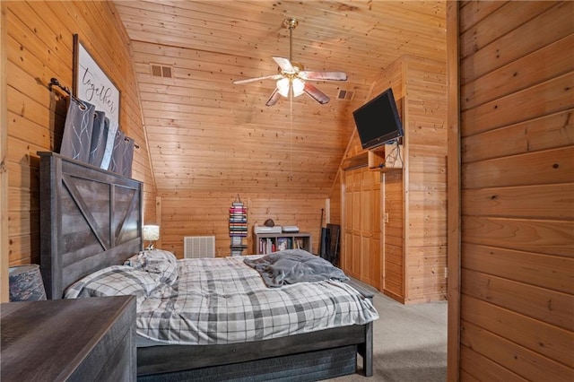 1182 Cedar Rd, Lincolnton, GA 30817 - bedroom featuring vaulted ceiling, wooden walls, carpet, and wood ceiling