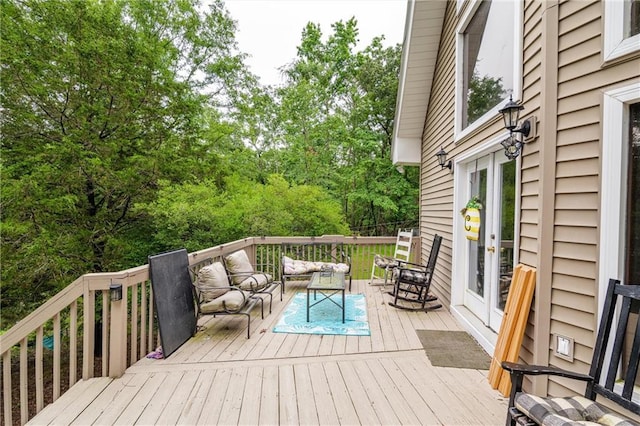 1182 Cedar Rd, Lincolnton, GA 30817 - wooden deck featuring an outdoor living space and french doors