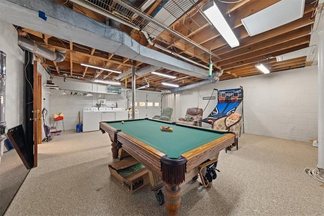 rec room with separate washer and dryer and pool table