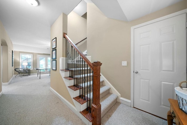 7251 Bluewater Ln, Douglasville, GA 30135 - stairway featuring carpet flooring and baseboards
