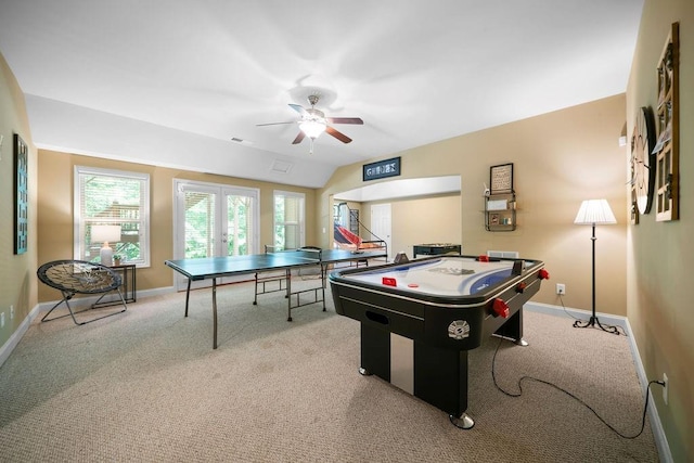 7251 Bluewater Ln, Douglasville, GA 30135 - playroom with carpet floors, a ceiling fan, baseboards, and vaulted ceiling