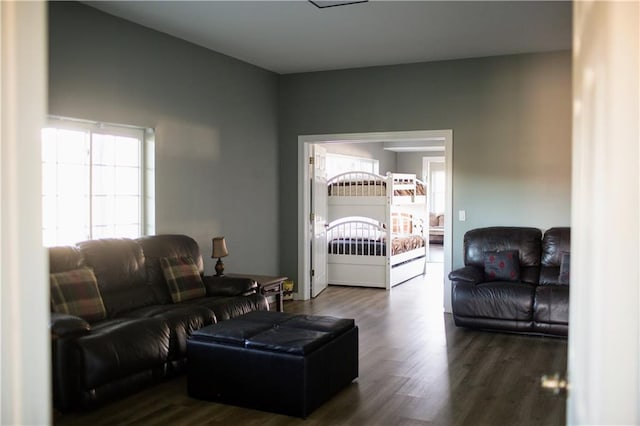 living room featuring dark hardwood / wood-style floors