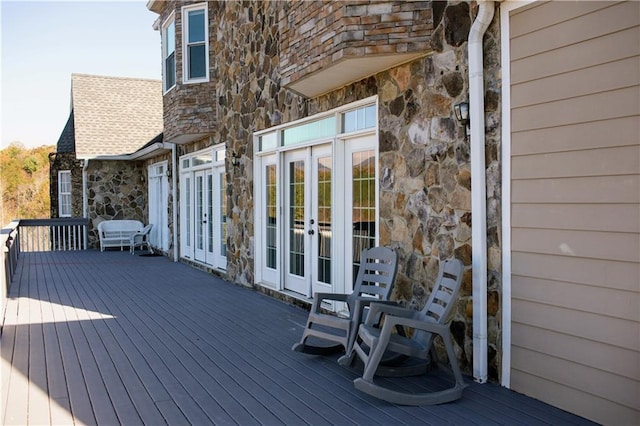 wooden deck with french doors