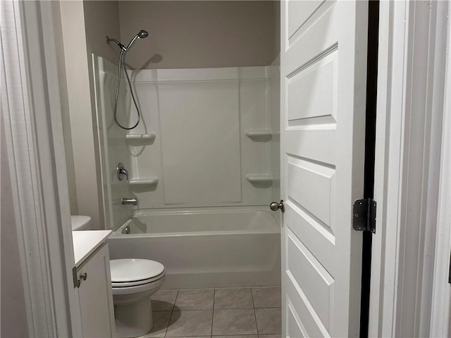 full bathroom with vanity, shower / washtub combination, tile patterned floors, and toilet