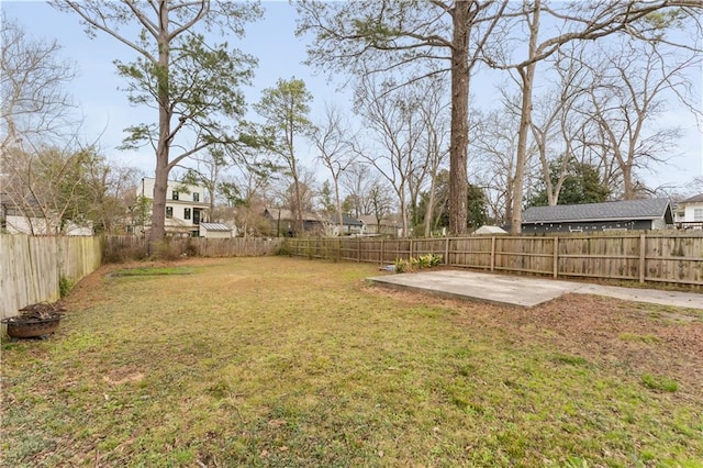 view of yard with a patio and a fenced backyard