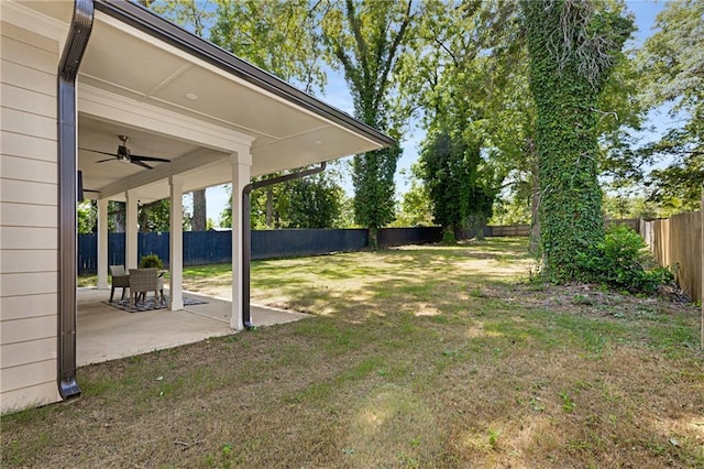 view of yard with a patio area and ceiling fan