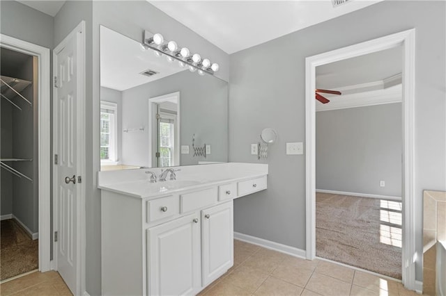 1530 Wehunt Cir SE Unit 19, Smyrna, GA 30082 - full bath featuring tile patterned floors, visible vents, vanity, baseboards, and ceiling fan