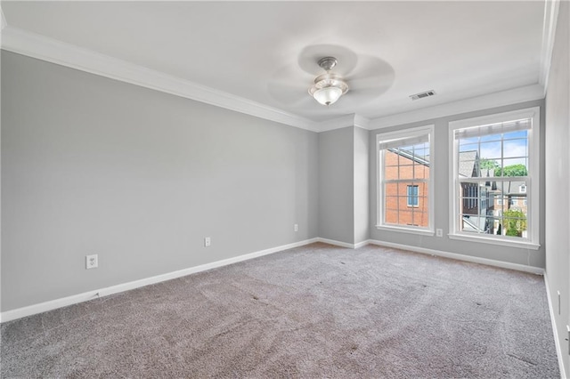 1530 Wehunt Cir SE Unit 19, Smyrna, GA 30082 - carpeted spare room with baseboards, a ceiling fan, visible vents, and crown molding