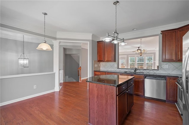 1530 Wehunt Cir SE Unit 19, Smyrna, GA 30082 - kitchen with dark wood-style floors, a kitchen island, stainless steel dishwasher, and a sink
