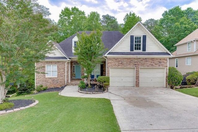 1045 Legacy Walk, Woodstock, GA 30189 - view of front of house featuring a front lawn, concrete driveway, and stone siding