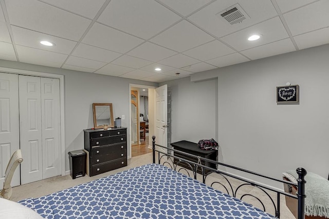 1045 Legacy Walk, Woodstock, GA 30189 - bedroom featuring carpet floors, recessed lighting, a drop ceiling, and a closet
