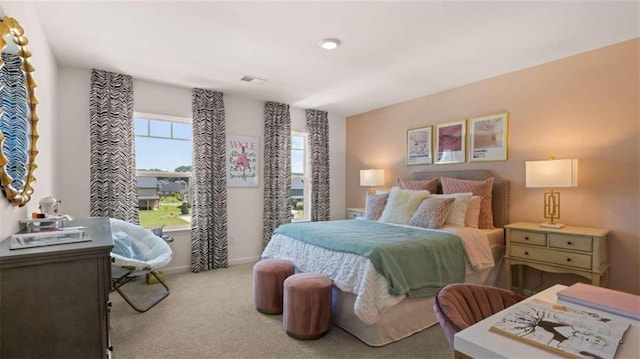 bedroom with carpet flooring and multiple windows