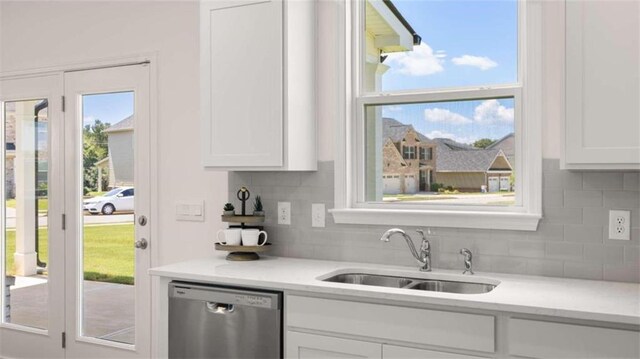 kitchen featuring a healthy amount of sunlight, white cabinetry, and stainless steel dishwasher