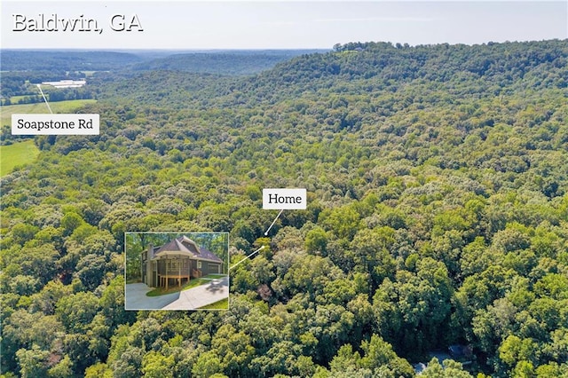 drone / aerial view with a view of trees