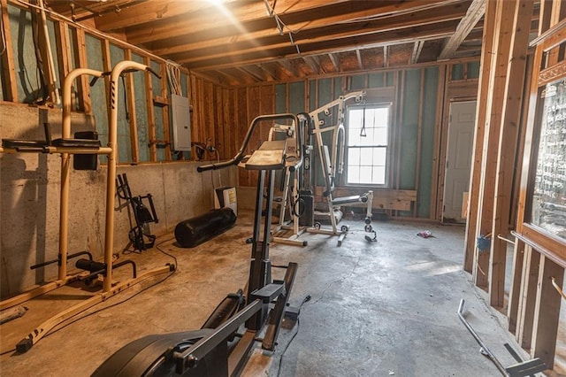 workout room with electric panel