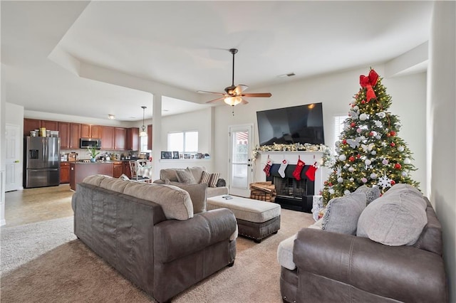 living room with ceiling fan