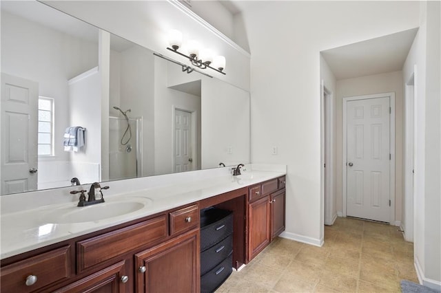 bathroom featuring vanity and walk in shower