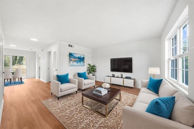 living room featuring light wood-type flooring