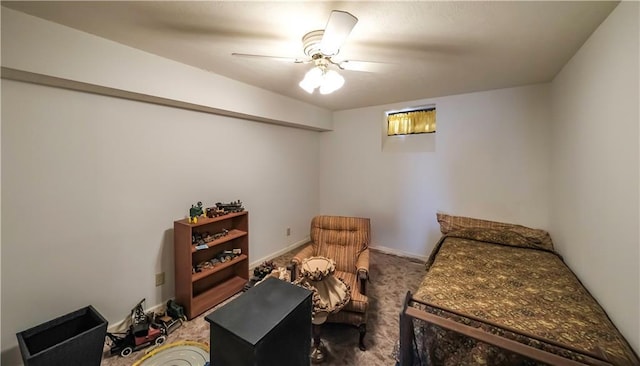 carpeted bedroom with a ceiling fan