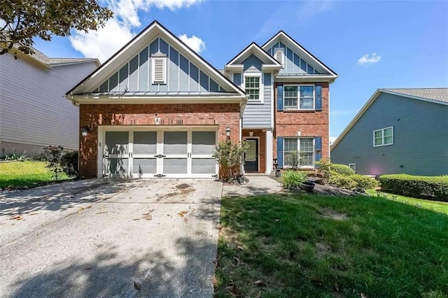 7835 Keepsake Ln, Flowery Branch, GA 30542 - view of front facade with brick siding, board and batten siding, driveway, and a garage