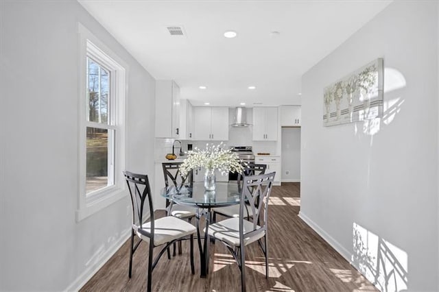 1766 Blossom Ln, Austell, GA 30168 - dining room featuring recessed lighting, baseboards, dark wood-style floors, and visible vents