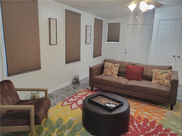 living room featuring ceiling fan