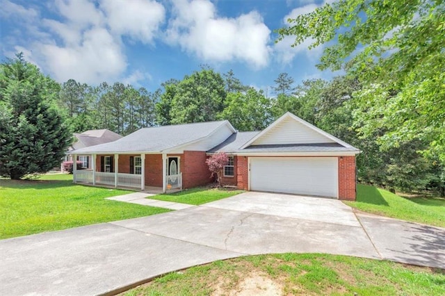 5514 E Stoneway Ct, Villa Rica, GA 30180 - single story home with concrete driveway, a front yard, an attached garage, and a porch