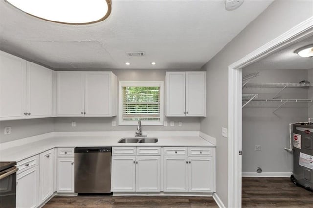 5514 E Stoneway Ct, Villa Rica, GA 30180 - kitchen with dishwasher, a sink, water heater, white cabinets, and recessed lighting