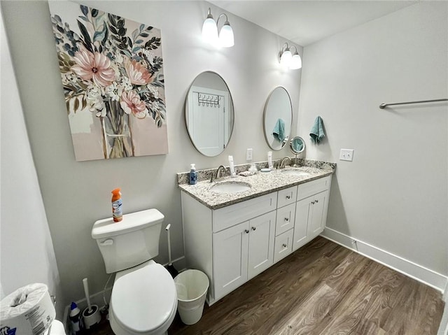 bathroom featuring vanity, toilet, and wood-type flooring