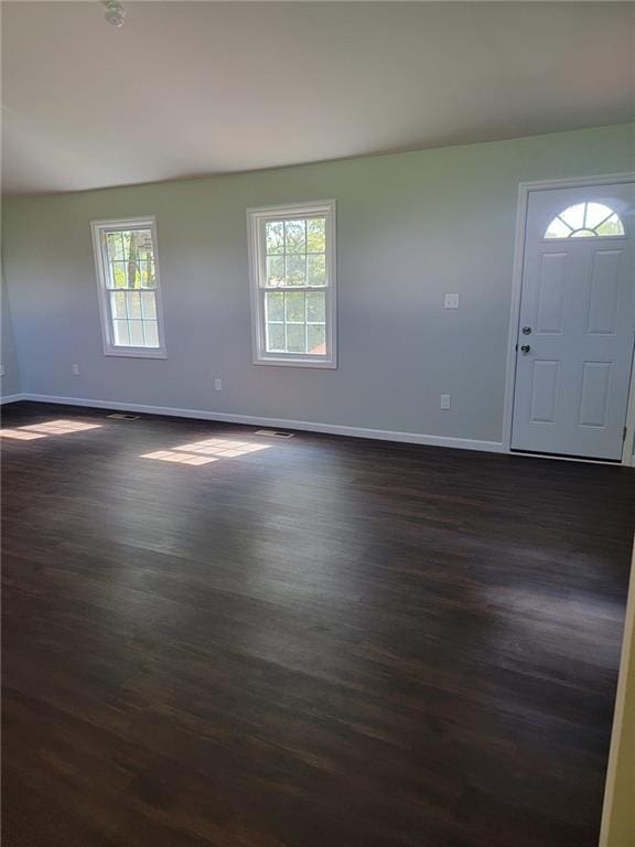 entrance foyer featuring dark wood-type flooring and a wealth of natural light