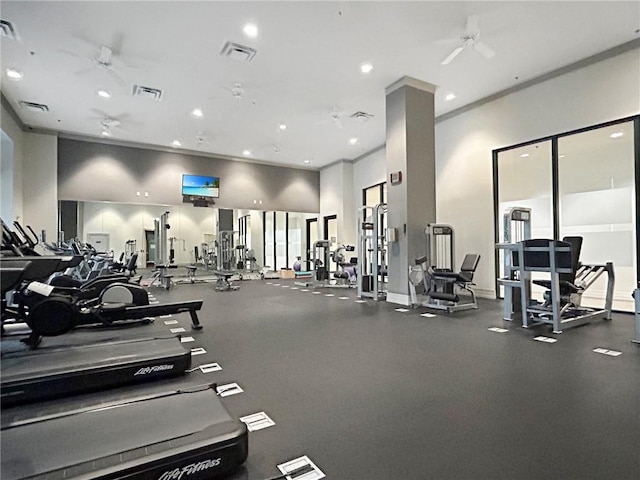 3040 Peachtree Rd NW Unit 1501, Atlanta, GA 30305 - gym with a ceiling fan and recessed lighting