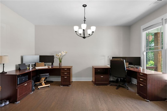 35 Bridgestone Way SE, Cartersville, GA 30120 - home office with a chandelier, wood finished floors, and baseboards