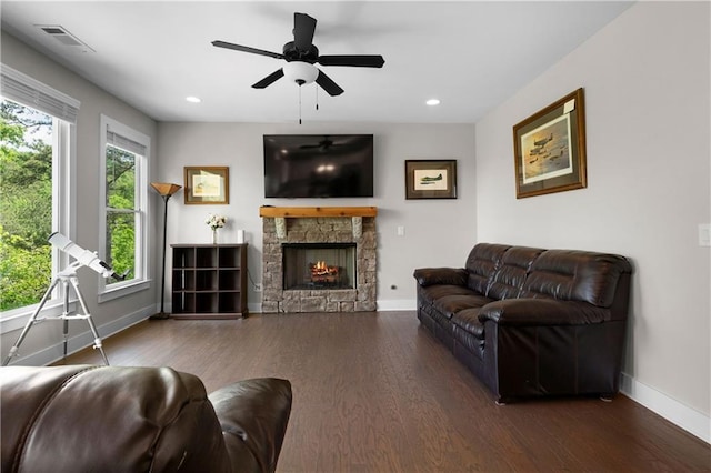 35 Bridgestone Way SE, Cartersville, GA 30120 - living area featuring baseboards, wood finished floors, a ceiling fan, and recessed lighting