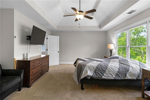 35 Bridgestone Way SE, Cartersville, GA 30120 - bedroom with light carpet, a raised ceiling, vaulted ceiling, and ceiling fan