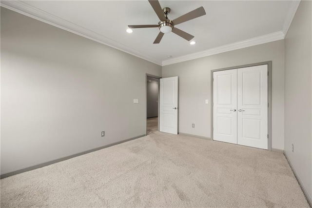 4015 Roberts Crest Ln, Suwanee, GA 30024 - unfurnished bedroom featuring baseboards, carpet flooring, crown molding, recessed lighting, and a closet