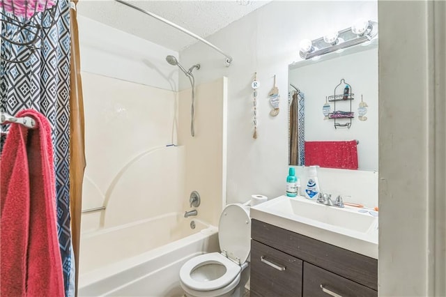 504 J C Daniel Rd, Carrollton, GA 30117 - full bathroom featuring shower / bathtub combination with curtain, toilet, vanity, and a textured ceiling