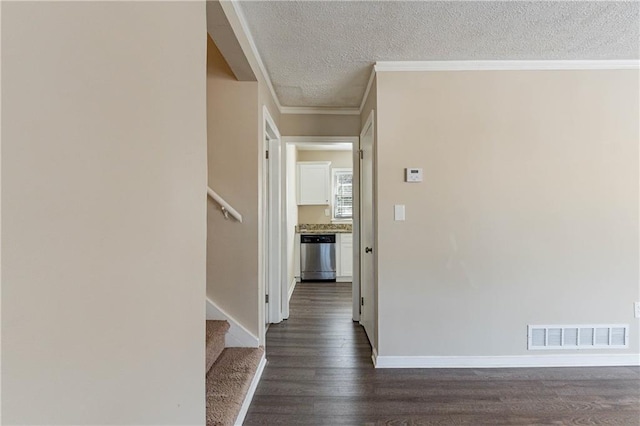 2473 Tyler Way, Decatur, GA 30032 - hallway featuring crown molding, dark hardwood / wood-style flooring, and a textured ceiling