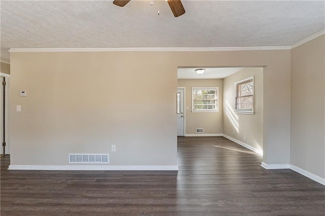 2473 Tyler Way, Decatur, GA 30032 - spare room featuring crown molding, dark wood-type flooring, ceiling fan, and a textured ceiling