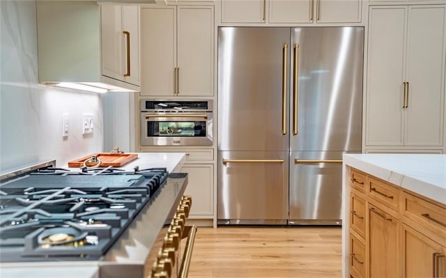 kitchen featuring light wood-type flooring and appliances with stainless steel finishes