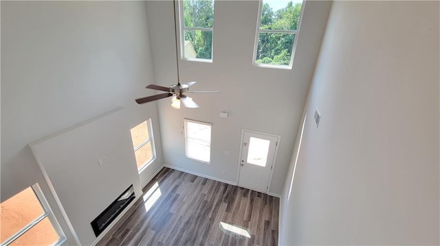 5110 Black Bear Trl, Douglasville, GA 30135 - entryway with plenty of natural light, a high ceiling, wood finished floors, and ceiling fan