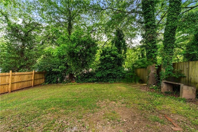 view of yard with a fenced backyard