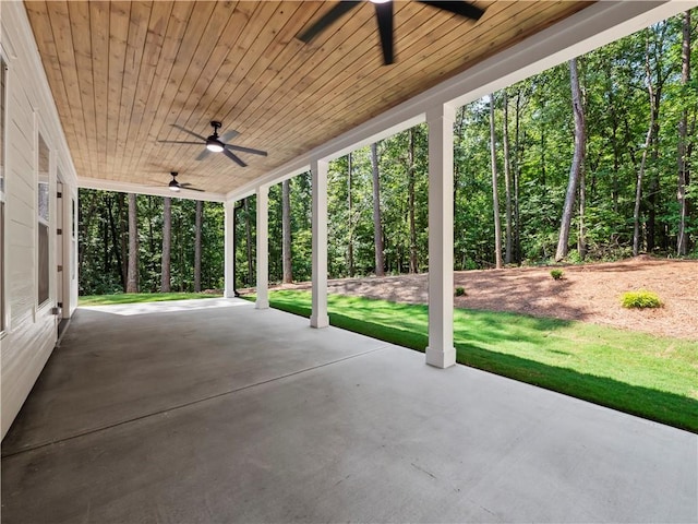 2335 Azalea Dr, Loganville, GA 30052 - view of patio / terrace with a ceiling fan and a forest view